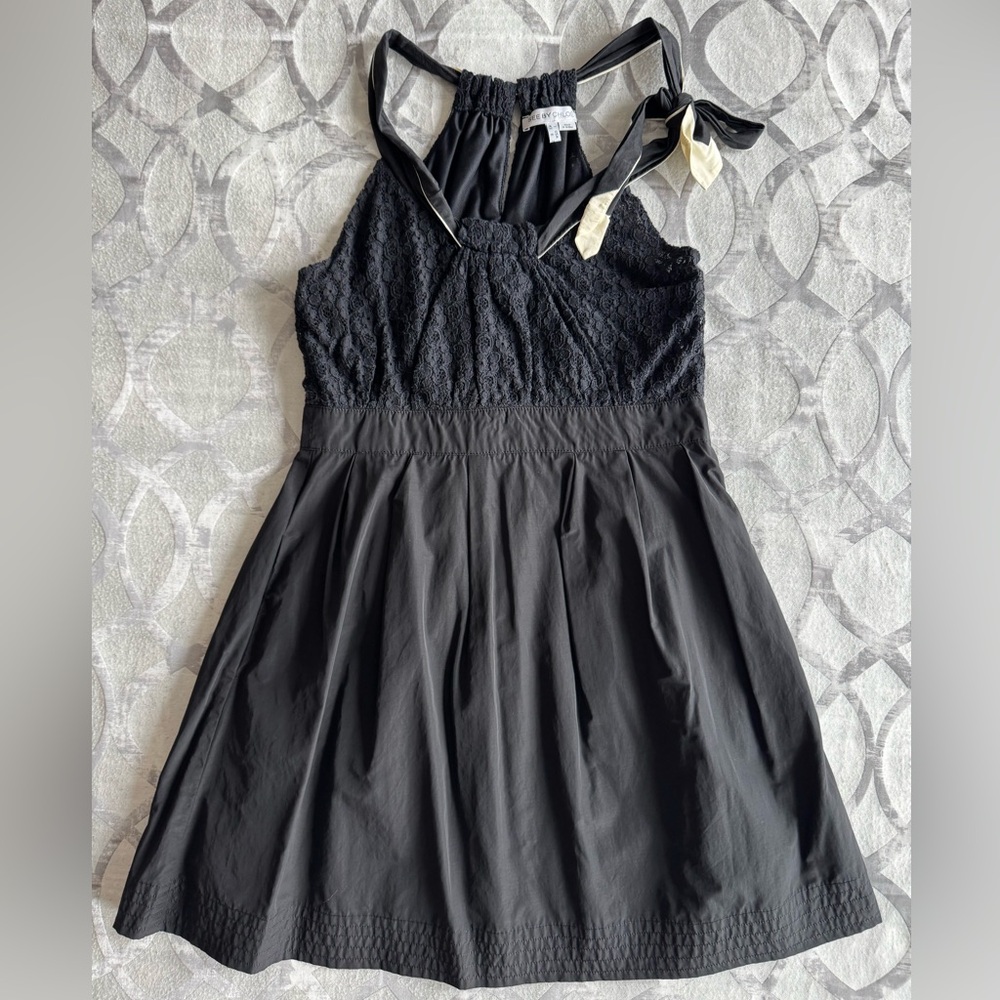 See by Chloe Black White Halter Mini Dress Lace Top with Accent Bow Size 6